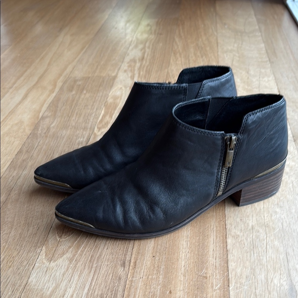 Lucky Brand Genuine Leather Black Ankle Booties with Metal Detail